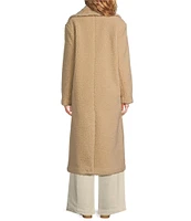 Le' AL.X Faux Sherpa Fur Notch Lapel Long Sleeve Double Breasted Long Line Blazer Over Coat