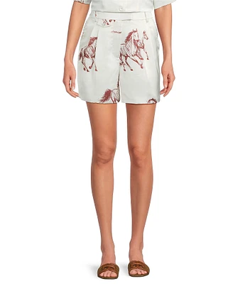 Le' AL.X Horse Motif Satin High Rise Coin Pocket Trouser Coordinating Shorts