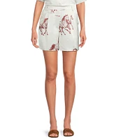 Le' AL.X Horse Motif Satin High Rise Coin Pocket Trouser Coordinating Shorts