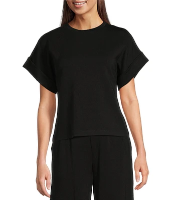 Le' AL.X Knit Crew Neck Drop Short Cuff Sleeve Coordinating Tee