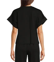 Le' AL.X Knit Crew Neck Drop Short Cuff Sleeve Coordinating Tee