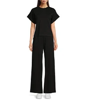 Le' AL.X Knit Crew Neck Drop Short Cuff Sleeve Coordinating Tee