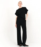 Le' AL.X Knit Crew Neck Drop Short Cuff Sleeve Coordinating Tee