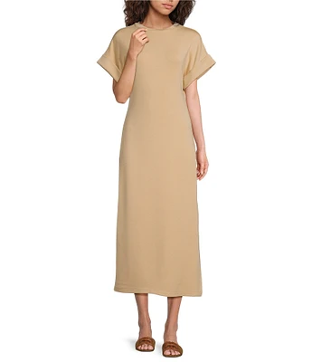 Le' AL.X Knit Crew Neck Short Cuffed Sleeve Midi T-Shirt Dress