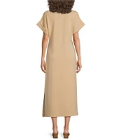 Le' AL.X Knit Crew Neck Short Cuffed Sleeve Midi T-Shirt Dress