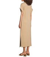 Le' AL.X Knit Crew Neck Short Cuffed Sleeve Midi T-Shirt Dress