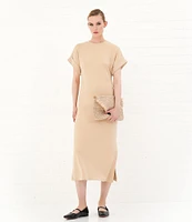 Le' AL.X Knit Crew Neck Short Cuffed Sleeve Midi T-Shirt Dress