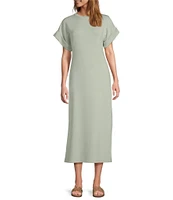 Le' AL.X Knit Crew Neck Short Cuffed Sleeve Midi T-Shirt Dress