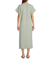 Le' AL.X Knit Crew Neck Short Cuffed Sleeve Midi T-Shirt Dress