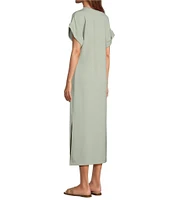 Le' AL.X Knit Crew Neck Short Cuffed Sleeve Midi T-Shirt Dress