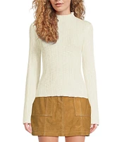 Le' AL.X Knit Ribbed Lettuce Mock Neck Long Sleeve Tee Shirt