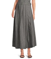 Le' AL.X Knit Wool Blend High Rise Slider Belt Waist Pleated A-Line Maxi Coordinating Skirt