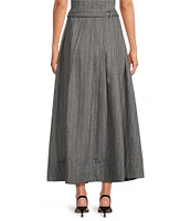 Le' AL.X Knit Wool Blend High Rise Slider Belt Waist Pleated A-Line Maxi Coordinating Skirt