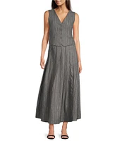 Le' AL.X Knit Wool Blend High Rise Slider Belt Waist Pleated A-Line Maxi Coordinating Skirt