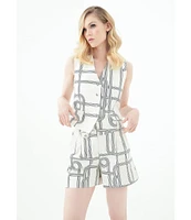 Le' AL.X Knot Print Woven High Rise Coin Pocket Pleated Trouser Coordinating Shorts