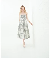 Le' AL.X Knot Print Woven Ruched Straight Keyhole Neck Spaghetti Strap A-Line Midi Coordinating Dress