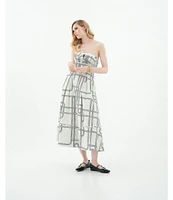 Le' AL.X Knot Print Woven Ruched Straight Keyhole Neck Spaghetti Strap A-Line Midi Coordinating Dress