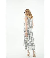 Le' AL.X Knot Print Woven V-Neck Sleeveless Button Front Coordinating Vest