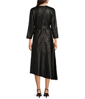 Le' AL.X Leather Round Neck Dolman 3/4 Sleeve Tie Waist A-Line Asymmetrical Flounce Midi Dress