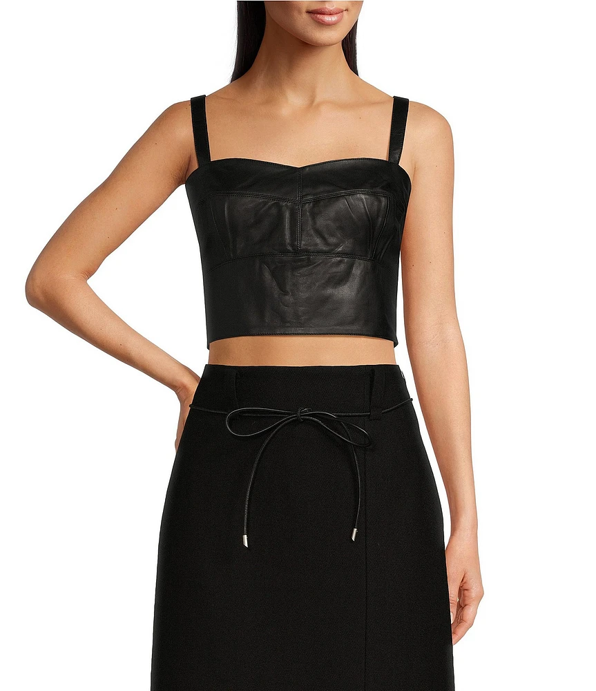 Le' AL.X Leather Sweetheart Neck Tank Strap Cropped Bustier