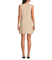 Le' AL.X Linen Blend Embroidered Boat Neck Sleeveless Mod Shift Mini Dress