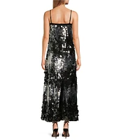 Le' AL.X Mixed Sequin Square Neck Sleeveless Spaghetti Strap Column Maxi Dress