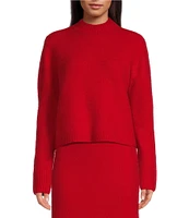 Le' AL.X Mohair Wool Blend Knit Mock Neck Long Sleeve Pullover Cropped Coordinating Sweater