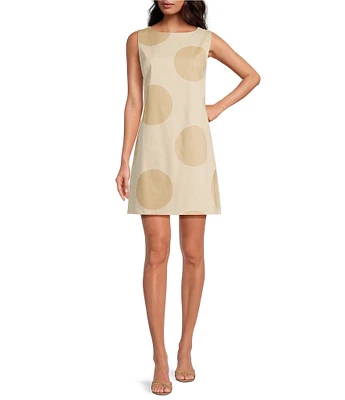Le' AL.X Polka Dot Print Woven Boat Neck Sleeveless Mod Shift Mini Dress