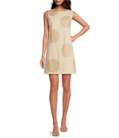 Le' AL.X Polka Dot Print Woven Boat Neck Sleeveless Mod Shift Mini Dress