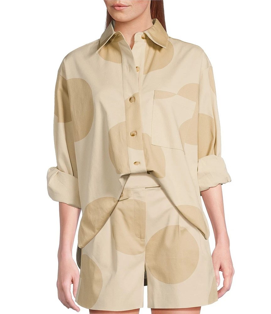 Le' AL.X Polka Dot Print Woven Point Collar Button Front Long Sleeve Coordinating Shirt
