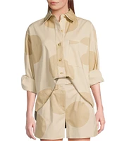 Le' AL.X Polka Dot Print Woven Point Collar Button Front Long Sleeve Coordinating Shirt