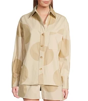 Le' AL.X Polka Dot Print Woven Point Collar Button Front Long Sleeve Coordinating Shirt
