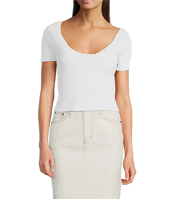 Le' AL.X Ribbed Knit Scoop Neck Short Sleeve Cropped Top