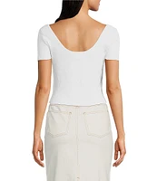 Le' AL.X Ribbed Knit Scoop Neck Short Sleeve Cropped Top