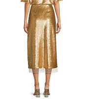 Le' AL.X Sequin High Rise A-Line Mesh Trim Midi Coordinating Skirt