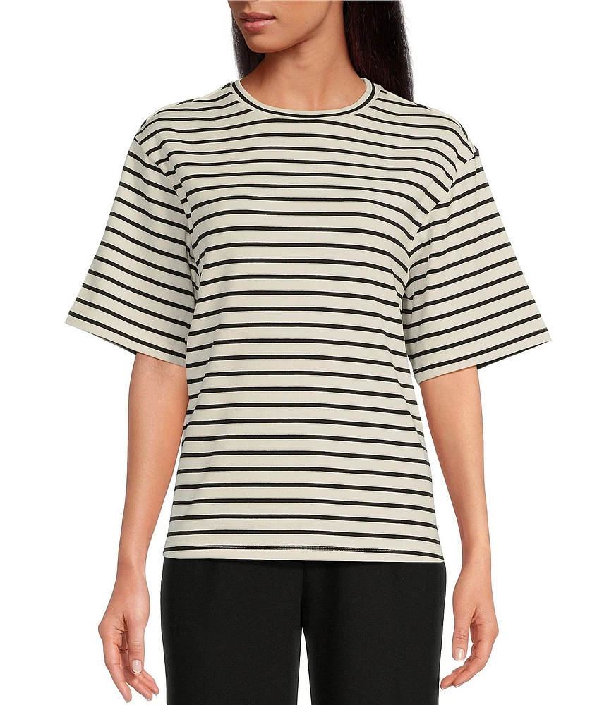 Le' AL.X Short Sleeve Round Neck Stripe Boyfriend Knit Tee