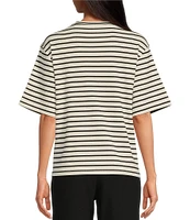 Le' AL.X Short Sleeve Round Neck Stripe Boyfriend Knit Tee