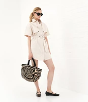 Le' AL.X Short Sleeve Snap Collar Belted Mini Shirt Dress