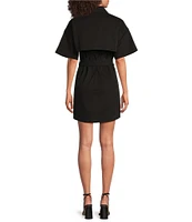 Le' AL.X Short Sleeve Snap Collar Belted Mini Shirt Dress