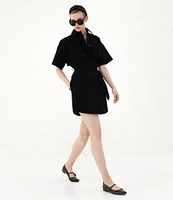 Le' AL.X Short Sleeve Snap Collar Belted Mini Shirt Dress
