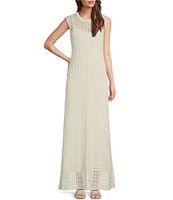 Le' AL.X Sleeveless Crew Neck Crochet Knit Mesh Maxi Dress