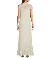 Le' AL.X Sleeveless Crew Neck Crochet Knit Mesh Maxi Dress