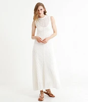 Le' AL.X Sleeveless Crew Neck Crochet Knit Mesh Maxi Dress