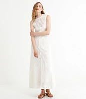 Le' AL.X Sleeveless Crew Neck Crochet Knit Mesh Maxi Dress