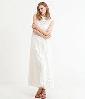 Le' AL.X Sleeveless Crew Neck Crochet Knit Mesh Maxi Dress