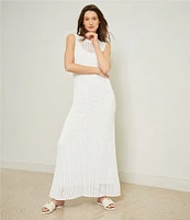 Le' AL.X Sleeveless Crew Neck Crochet Knit Mesh Maxi Dress