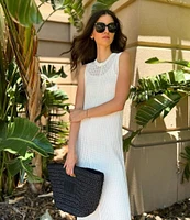 Le' AL.X Sleeveless Crew Neck Crochet Knit Mesh Maxi Dress