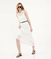 Le' AL.X Knit Crochet Crew Neck Sleeveless Shift Maxi Dress