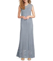 Le' AL.X Knit Crochet Crew Neck Sleeveless Shift Maxi Dress