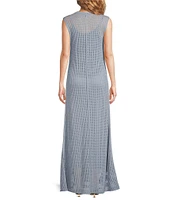 Le' AL.X Knit Crochet Crew Neck Sleeveless Shift Maxi Dress